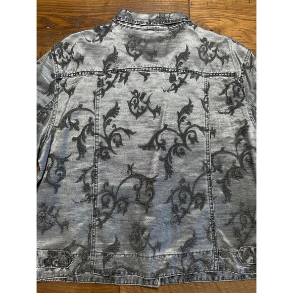 Chico’s Design Vintage shiny metallic gray floral design  jacket-Made in Turkey - Picture 4 of 6